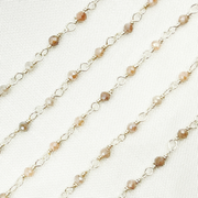 Coated Peach Moonstone 925 Sterling Silver Wire Chain